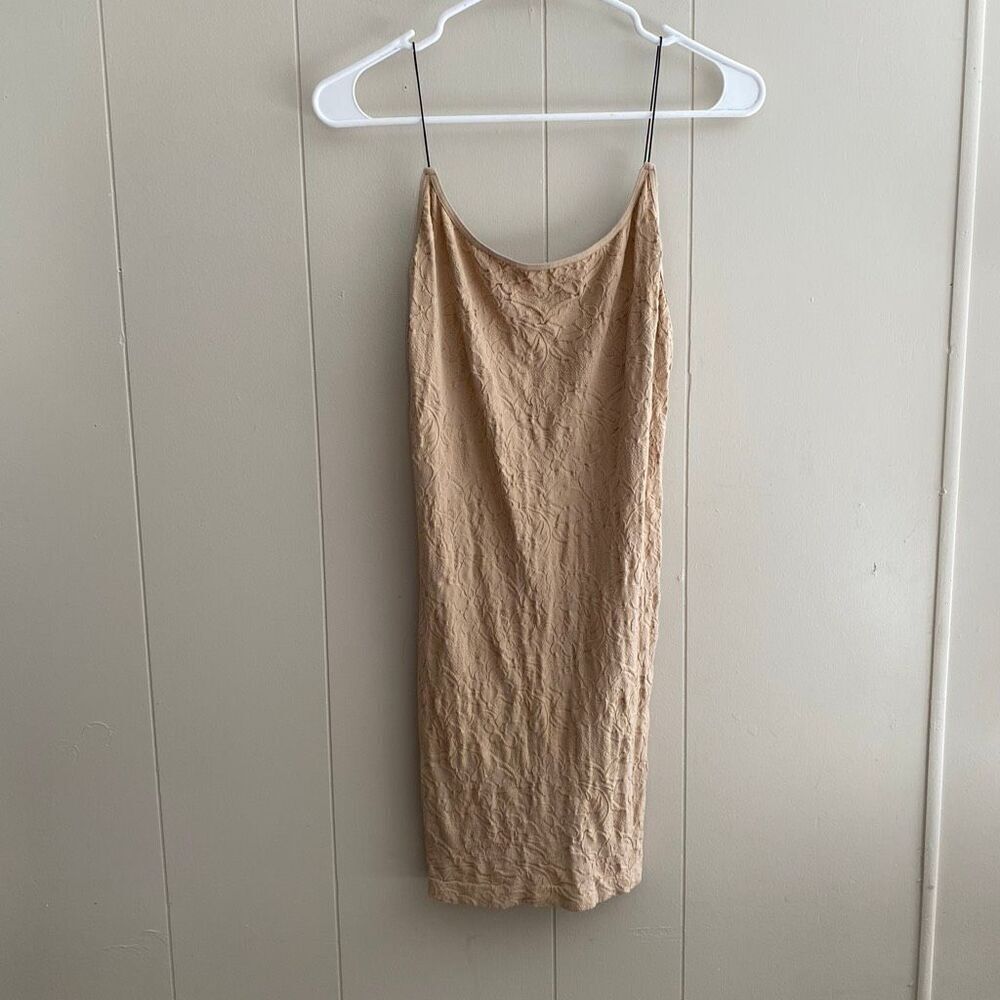 Free People Intimately Seamless Slip Dress | Nude Beige Textured Bodycon Midi M/